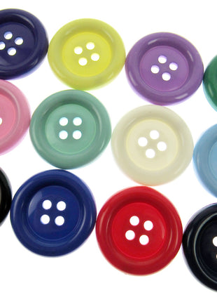 Bright multi colour clown buttons close up detail 4 hole