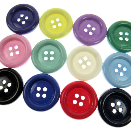 Bright multi colour clown buttons close up detail 4 hole