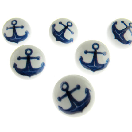 Round Seaside Buttons Fish Ship Shark Anchor Childrens Buttons On White Shank - ThreadandTrimmings