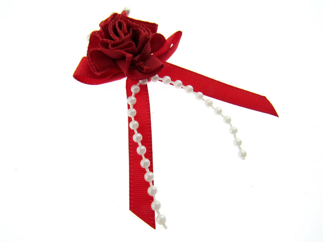 Carnation Satin Ribbon Bows with Pearl String Stamens & Tails - 5 x Bows - 53415