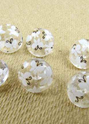 Clear Domed Buttons with Choice of Pretty Subtle Designs Black White 6pcs 15mm - ThreadandTrimmings