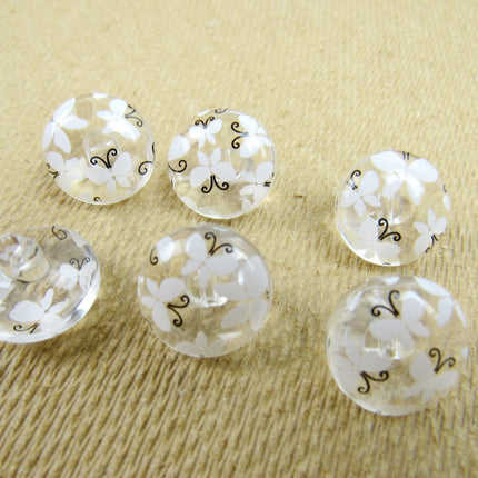 Clear Domed Buttons with Choice of Pretty Subtle Designs Black White 6pcs 15mm - ThreadandTrimmings