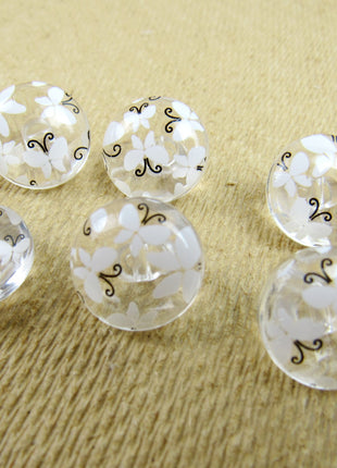 Clear Domed Buttons with Choice of Pretty Subtle Designs Black White 6pcs 15mm - ThreadandTrimmings