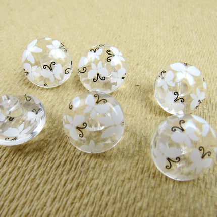 Clear Domed Buttons with Choice of Pretty Subtle Designs Black White 6pcs 15mm - ThreadandTrimmings