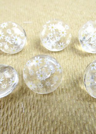 Clear Domed Buttons with Choice of Pretty Subtle Designs Black White 6pcs 15mm - ThreadandTrimmings