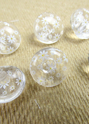 Clear Domed Buttons with Choice of Pretty Subtle Designs Black White 6pcs 15mm - ThreadandTrimmings