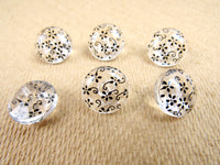 Clear Domed Buttons with Choice of Pretty Subtle Designs Black White 6pcs 15mm