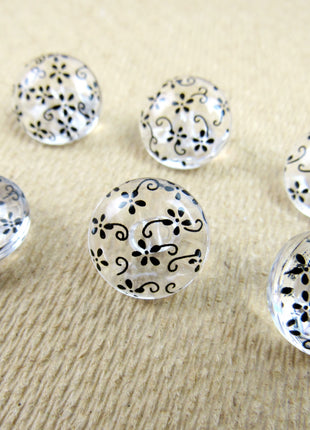 Clear Domed Buttons with Choice of Pretty Subtle Designs Black White 6pcs 15mm - ThreadandTrimmings
