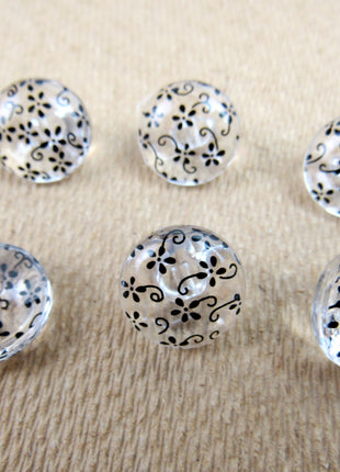 Clear Domed Buttons with Choice of Pretty Subtle Designs Black White 6pcs 15mm - ThreadandTrimmings