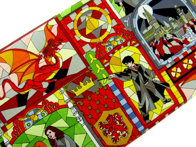 Red Cotton Fabric with Harry Potter Stained Glass Window Theme 100% Cotton Print