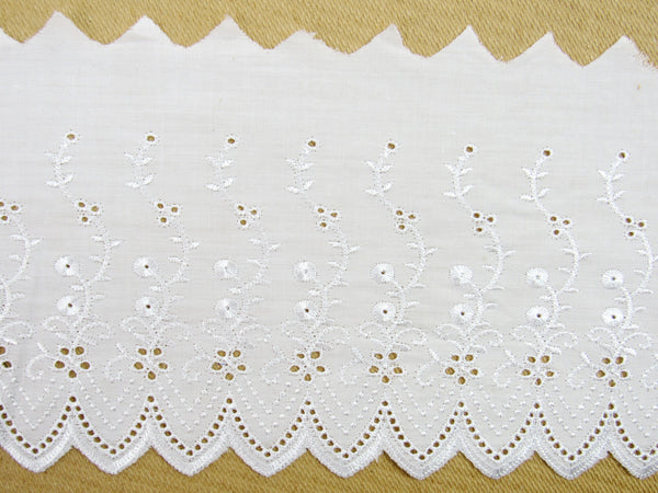 Flat White Cotton Broderie Anglaise 6" (150mm) Wide 3 Meter Length 2840