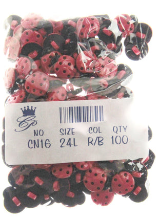 Ladybird Buttons Red and Black Shank Buttons Sizes 15mm & 20mm CN16 - ThreadandTrimmings