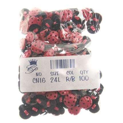 Ladybird Buttons Red and Black Shank Buttons Sizes 15mm & 20mm CN16 - ThreadandTrimmings