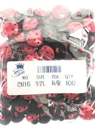Ladybird Buttons Red and Black Shank Buttons Sizes 15mm & 20mm CN16 - ThreadandTrimmings