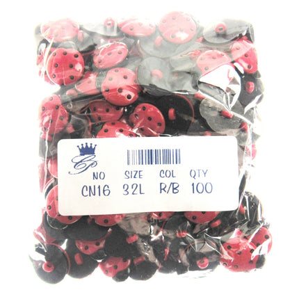 Ladybird Buttons Red and Black Shank Buttons Sizes 15mm & 20mm CN16 - ThreadandTrimmings