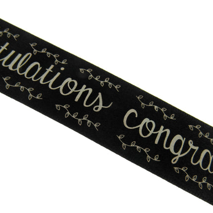 Black Satin Congratulations Ribbon 25mm x 3m – Berisfords Laurel Vine Edge