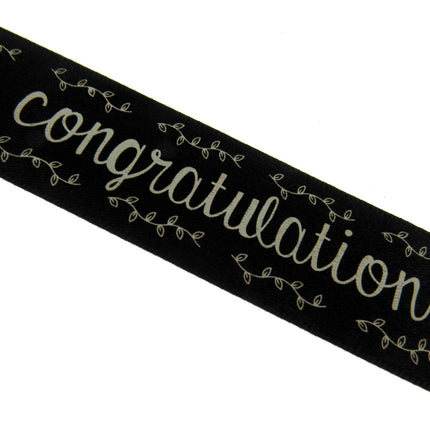Black Satin Congratulations Ribbon 25mm x 3m – Berisfords Laurel Vine Edge
