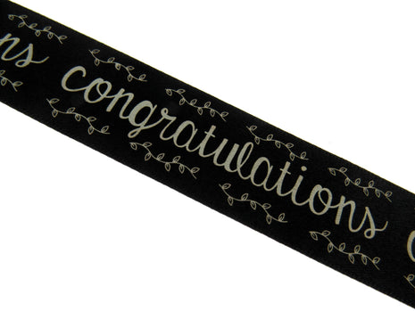 Black Satin Congratulations Ribbon 25mm x 3m – Berisfords Laurel Vine Edge