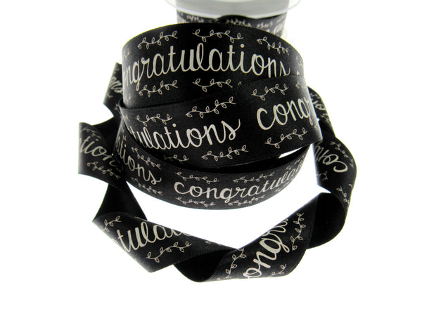 Black Satin Congratulations Ribbon 25mm x 3m – Berisfords Laurel Vine ...