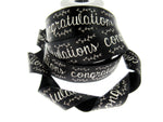 Black Satin Congratulations Ribbon 25mm x 3m – Berisfords Laurel Vine Edge