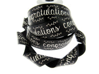 Black Satin Congratulations Ribbon 25mm x 3m – Berisfords Laurel Vine Edge