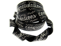 Black Satin Congratulations Ribbon 25mm x 3m – Berisfords Laurel Vine Edge