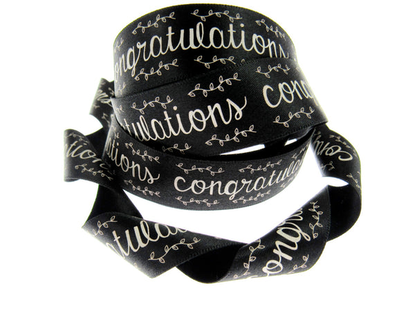 Black Satin Congratulations Ribbon 25mm x 3m – Berisfords Laurel Vine ...