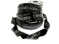 Black Satin Congratulations Ribbon 25mm x 3m – Berisfords Laurel Vine Edge