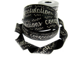 Black Satin Congratulations Ribbon 25mm x 3m – Berisfords Laurel Vine Edge