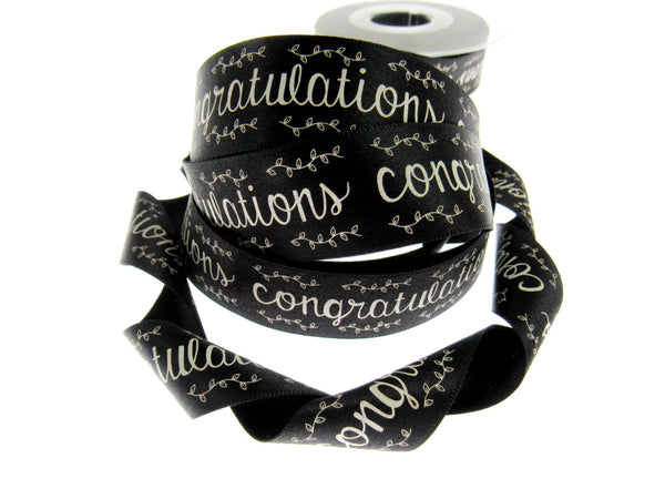 Black Satin Congratulations Ribbon 25mm x 3m – Berisfords Laurel Vine ...