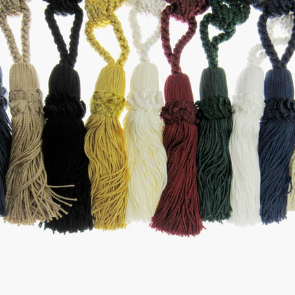 Pair Curtain Tie Backs Twisted Braid Rope with 11cm Tassel 2 Tiebacks 10 Colours - ThreadandTrimmings