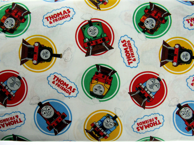 White Cotton Fabric with Colourful Classic Printed Thomas Train & Friends