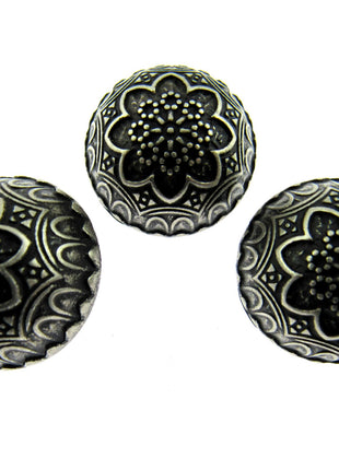 Round Domed Crested Metal Buttons in Colour Antique Silver Bronze - 3 x Buttons - ThreadandTrimmings