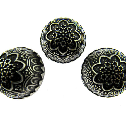 Round Domed Crested Metal Buttons in Colour Antique Silver Bronze - 3 x Buttons - ThreadandTrimmings
