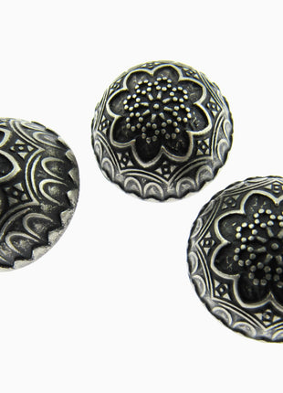 Round Domed Crested Metal Buttons in Colour Antique Silver Bronze - 3 x Buttons - ThreadandTrimmings