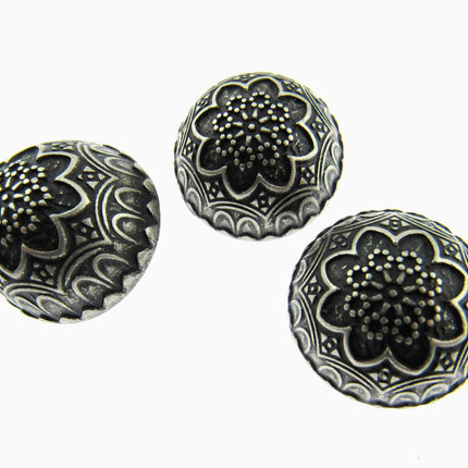 Round Domed Crested Metal Buttons in Colour Antique Silver Bronze - 3 x Buttons - ThreadandTrimmings