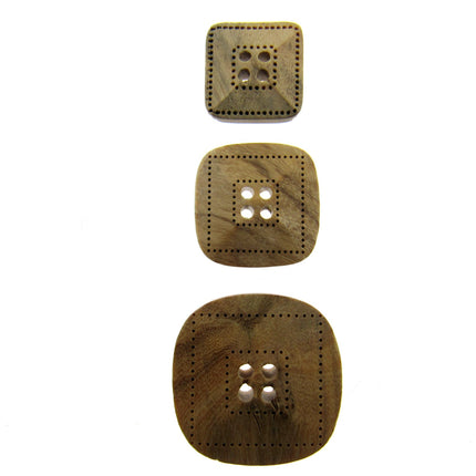 Square Wooden Buttons Made From Olive Wood Four Hole Beige 3 Sizes CW9