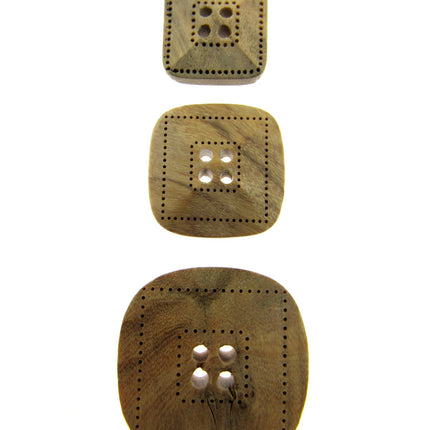 Square Wooden Buttons Made From Olive Wood Four Hole Beige 3 Sizes CW9