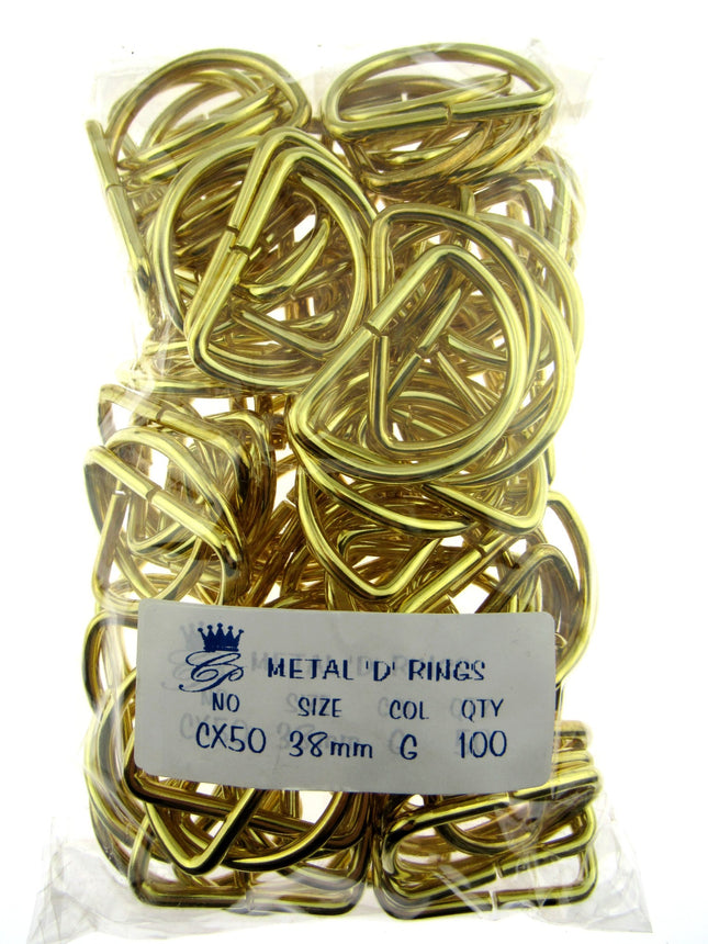 D Rings Gold Metal Loops Size 38mm Pack Size 2 or 10 pcs