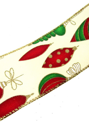 Wired Christmas Ribbon with Gold Sparkly Glittered Baubles - 2 Widths x2m- 46056 - ThreadandTrimmings