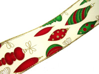 Wired Christmas Ribbon with Gold Sparkly Glittered Baubles - 2 Widths x2m- 46056