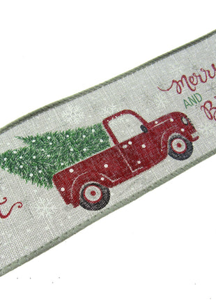 Wired Edge Christmas Jute Ribbon - Ice Grey - Xmas Tree Delivery Truck 63mm Wide