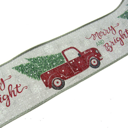 Wired Edge Christmas Jute Ribbon - Ice Grey - Xmas Tree Delivery Truck 63mm Wide