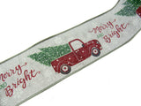 Wired Edge Christmas Jute Ribbon - Ice Grey - Xmas Tree Delivery Truck 63mm Wide