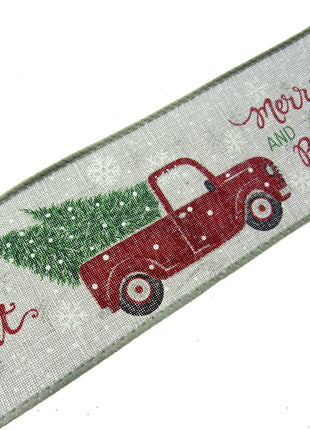 Wired Edge Christmas Jute Ribbon - Ice Grey - Xmas Tree Delivery Truck 63mm Wide