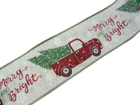 Wired Edge Christmas Jute Ribbon - Ice Grey - Xmas Tree Delivery Truck 63mm Wide