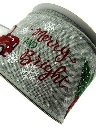 Wired Edge Christmas Jute Ribbon - Ice Grey - Xmas Tree Delivery Truck 63mm Wide