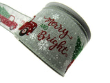 Wired Edge Christmas Jute Ribbon - Ice Grey - Xmas Tree Delivery Truck 63mm Wide