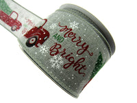 Wired Edge Christmas Jute Ribbon - Ice Grey - Xmas Tree Delivery Truck 63mm Wide