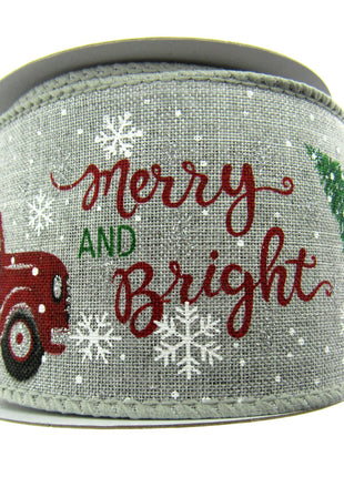 Wired Edge Christmas Jute Ribbon - Ice Grey - Xmas Tree Delivery Truck 63mm Wide